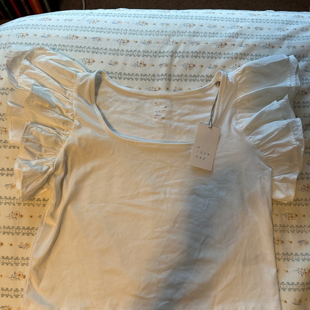 Women's White Ruffle Sleeve Top
